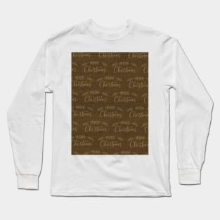 Dark Brown Merry Christmas Message on Brown Burlap Cloth Long Sleeve T-Shirt